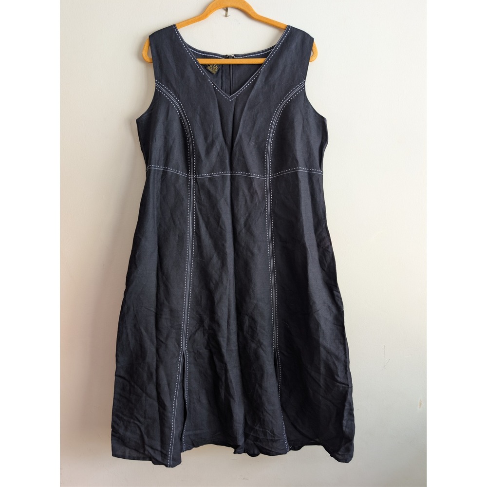 Ashley Stewart Sleeveless V‎ Neck Dress Sz 1X Contrast Stitch Midi minimalist